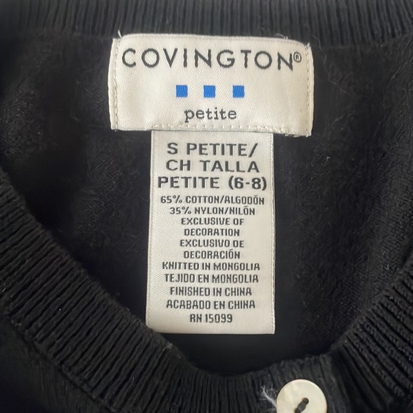 Vintage Covington Black Floral Detail Cardigan Sweater Size Petite Small - Picture 4 of 6